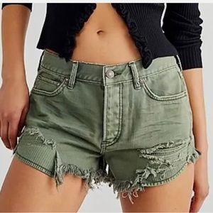 Free People Women's Olive Green Shorts Loving Good Vibrations Cutoff